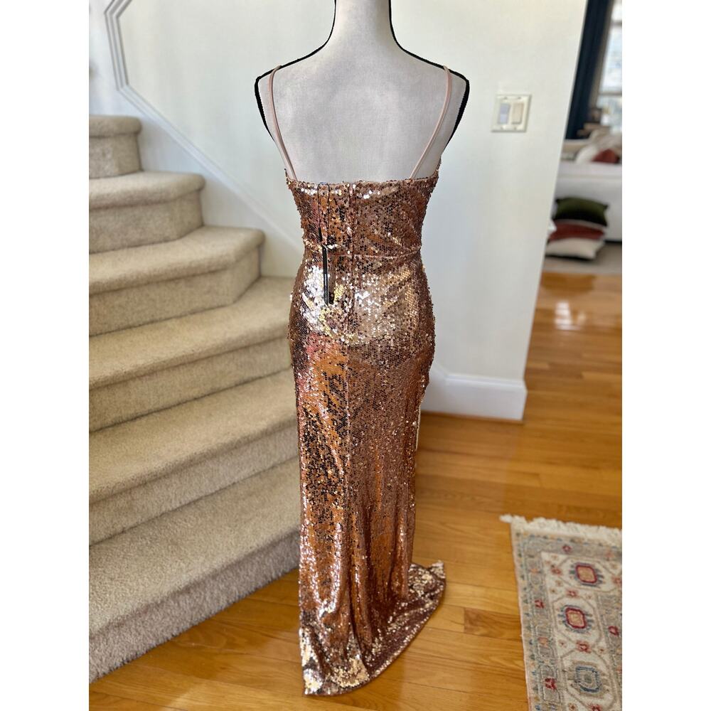 NWT Fashion Nova Rose Gold Beautiful Escape Maxi Sheath Slit Dress - Picture 3 of 7